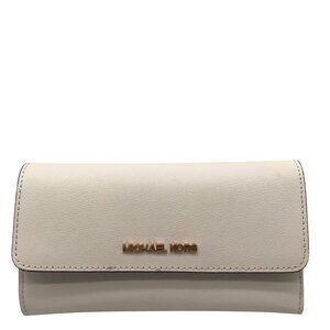 Michael Kors Ivory Crossgrain Leather Jet Set Tri-Fold Wallet